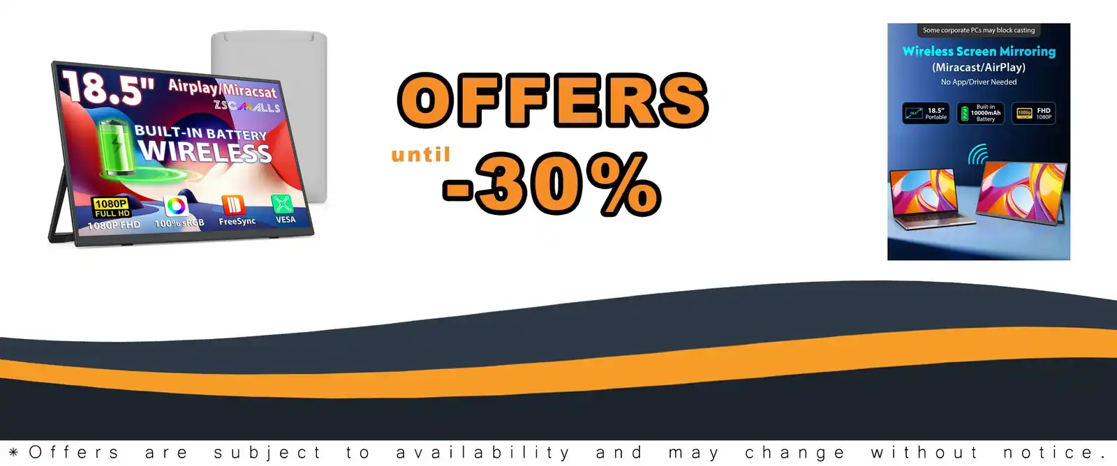 18.5 inch true wireless portable monitor 1080P FHD 10000mAh battery