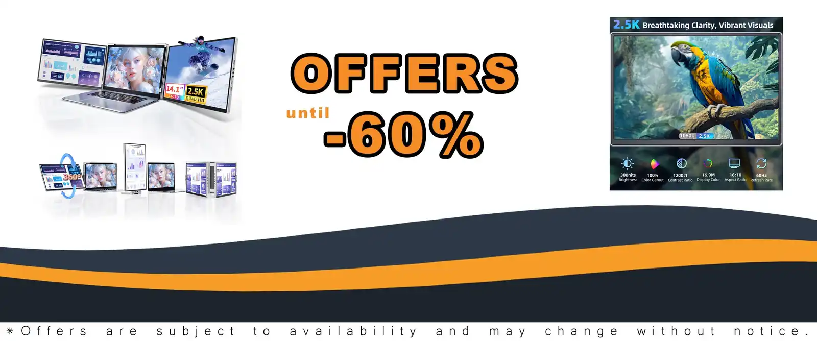 2.5K triple laptop screen extender monitor portable