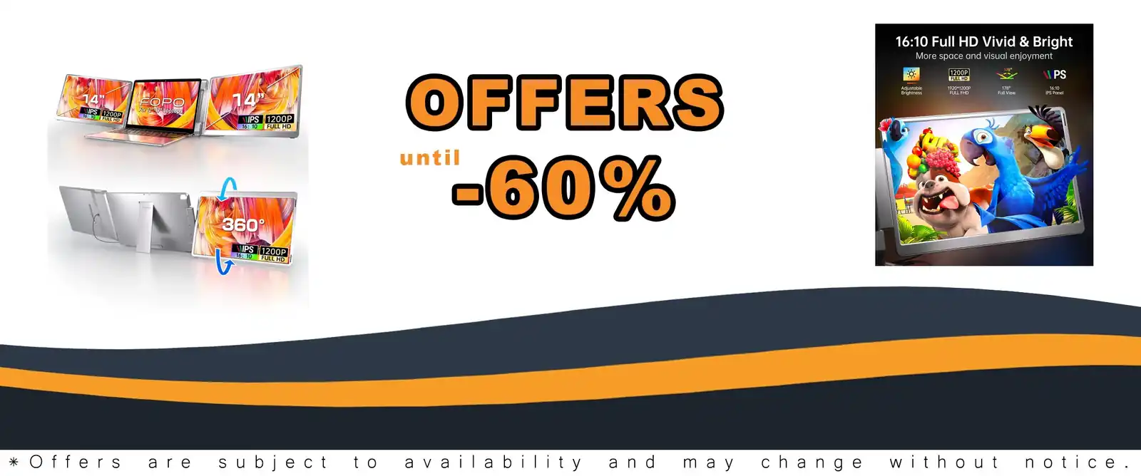 14-inch FOPO triple monitor screen extender 360° flip HDMI/USB-C